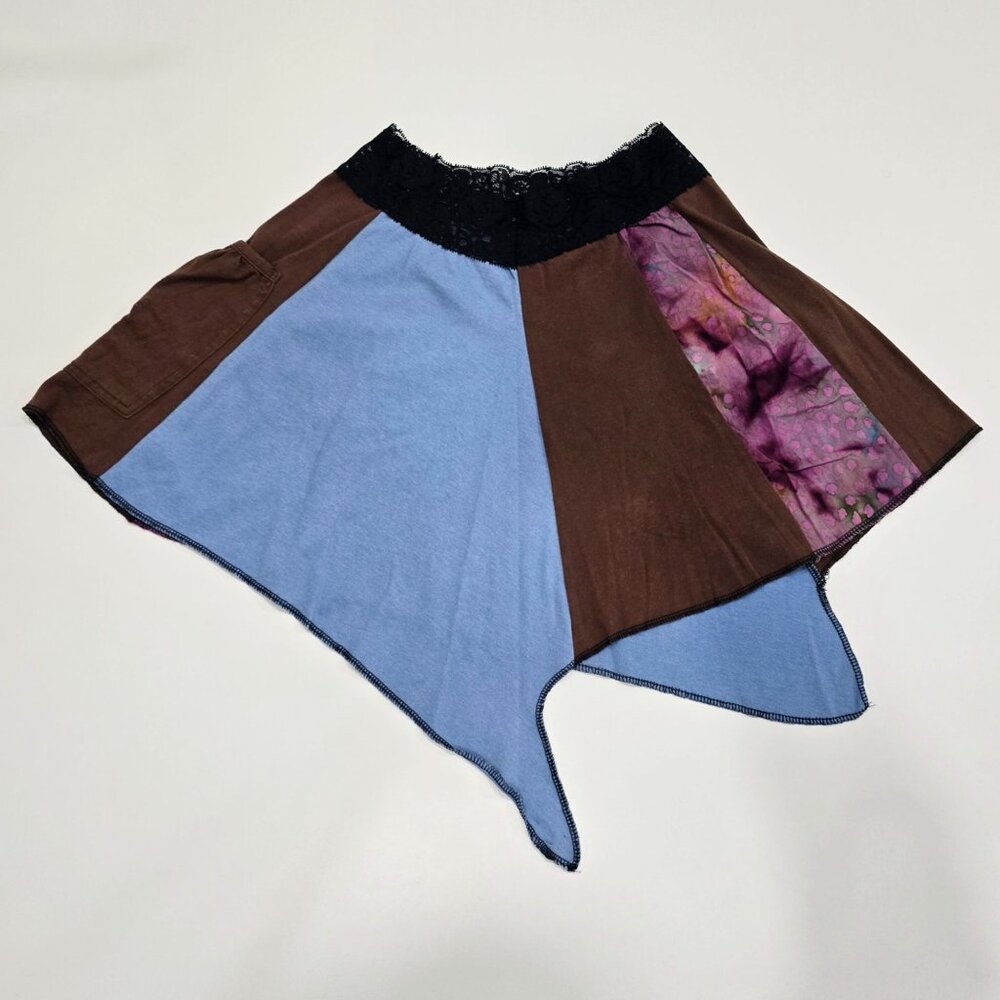 Handmade ✦ Floral Patchwork Handkerchief Mini Skirt ✦ Lace Waist Asymmetrical S - Picture 9 of 14